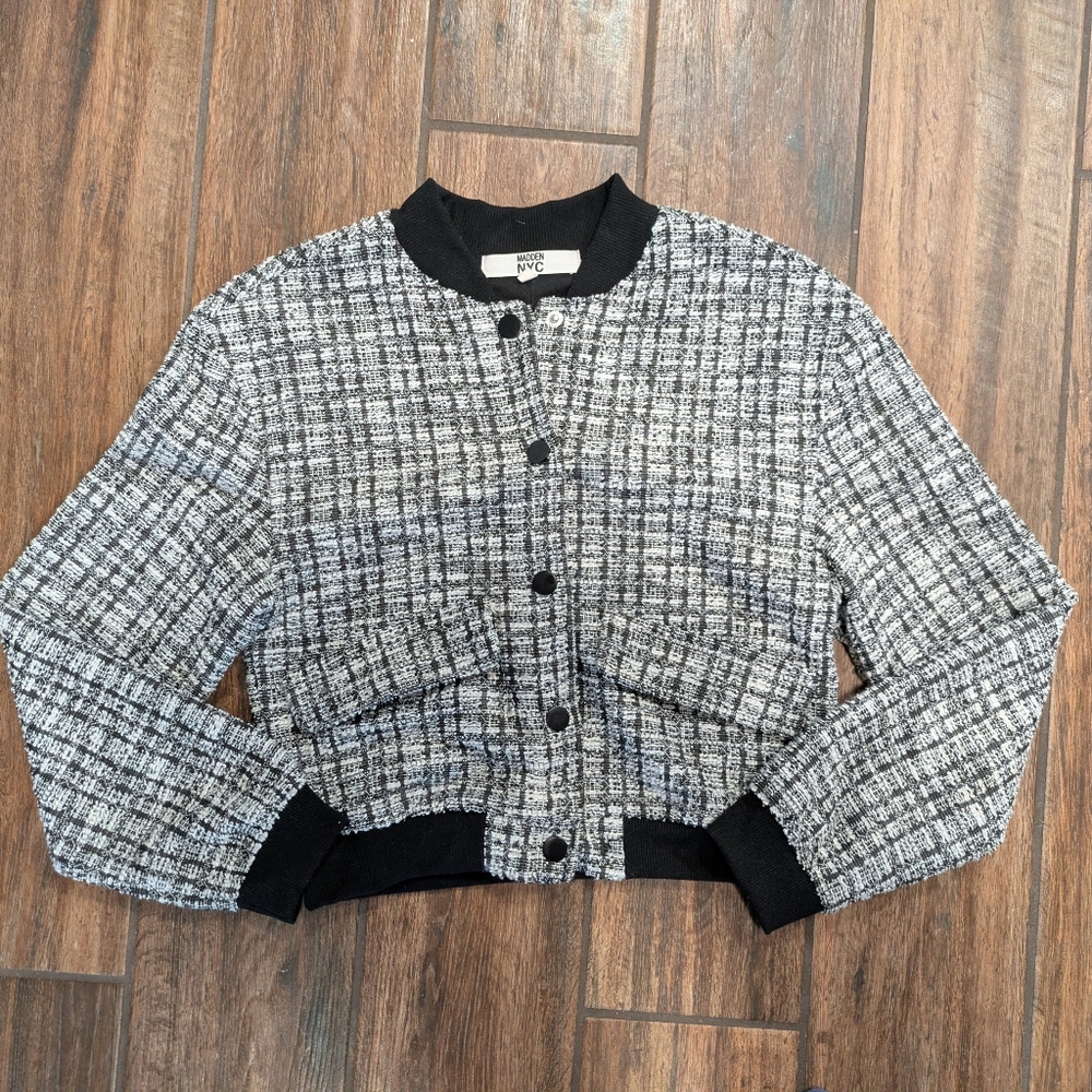 Madden nyc Black and White Tweed Blazer Small